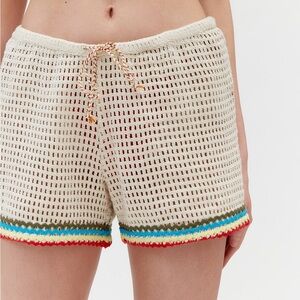 BDG Urban Outfitters Crochet Mesh Shorts Rainbow Trim Boho Festival Beach XS